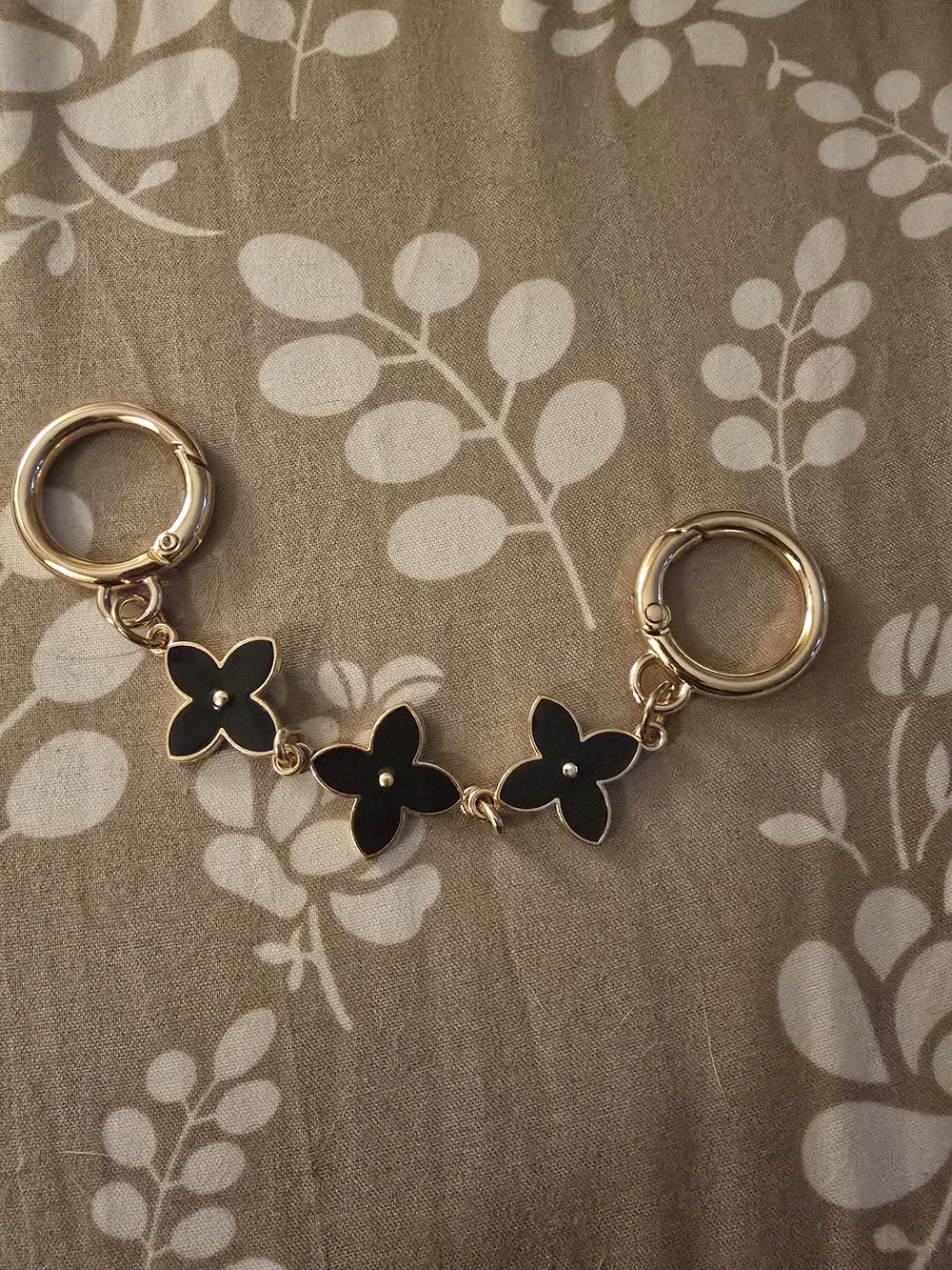 Gold-Tone Black Floral Connector Charm-NEW!